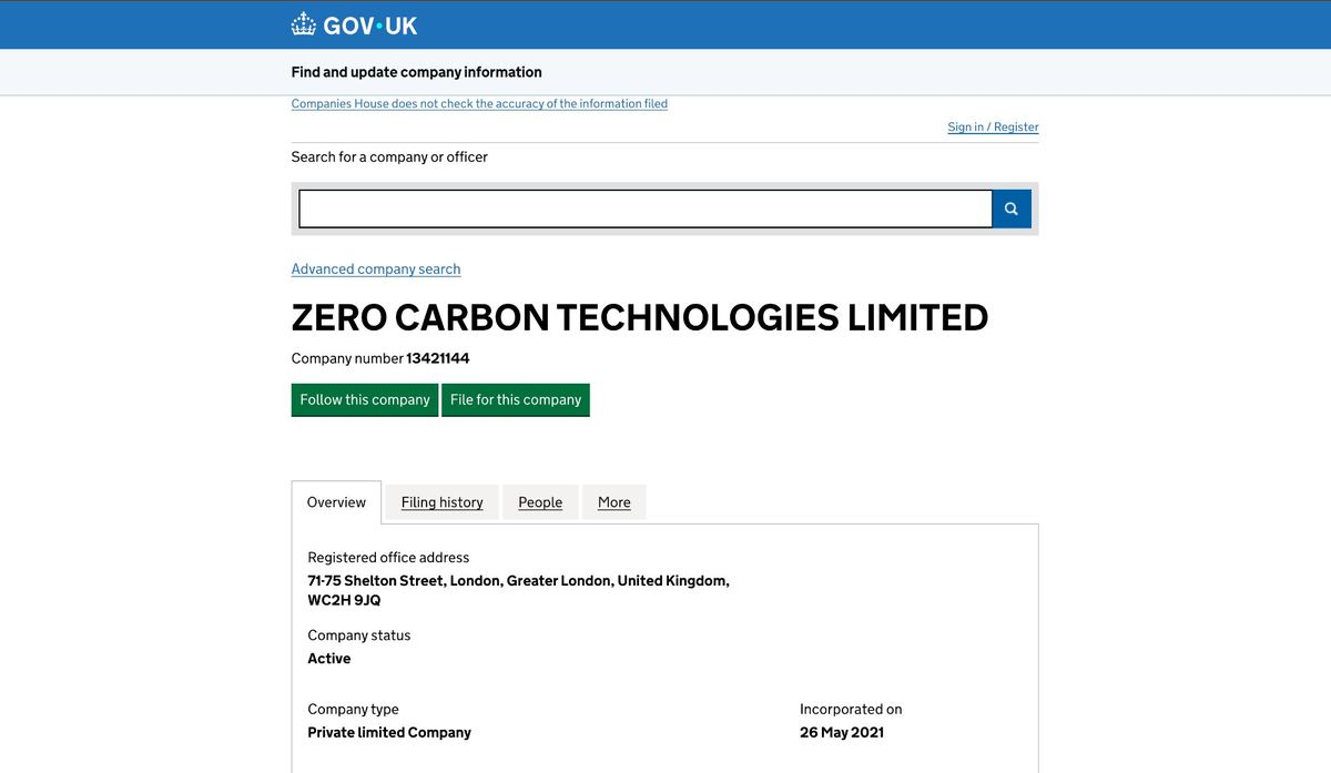 Companies House: Zero Carbon Technologies Ltd