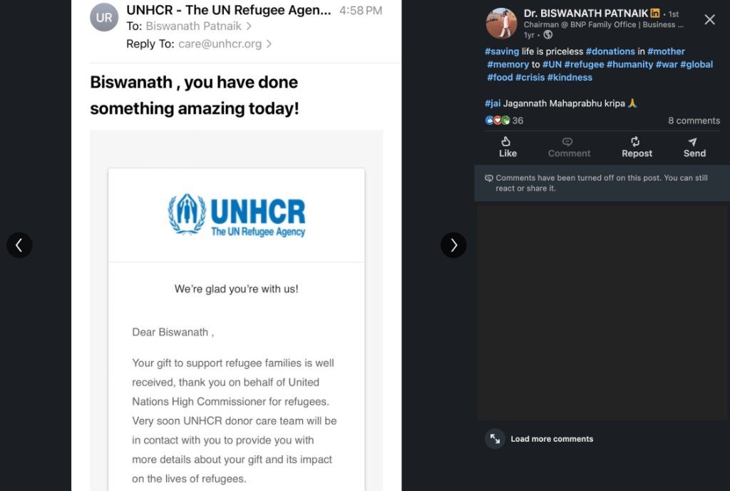 UNHCR automated welcome email — you have done something amazing