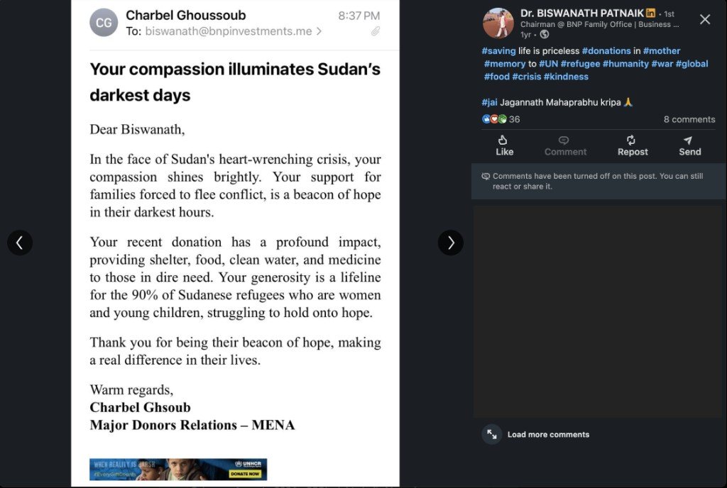 UNHCR Major Donors Relations MENA — Sudan crisis email