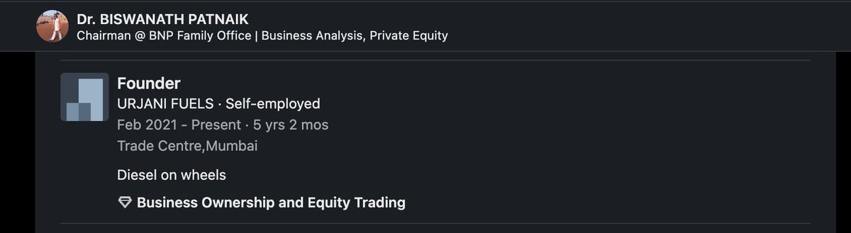 LinkedIn: Founder, Urjani Fuels