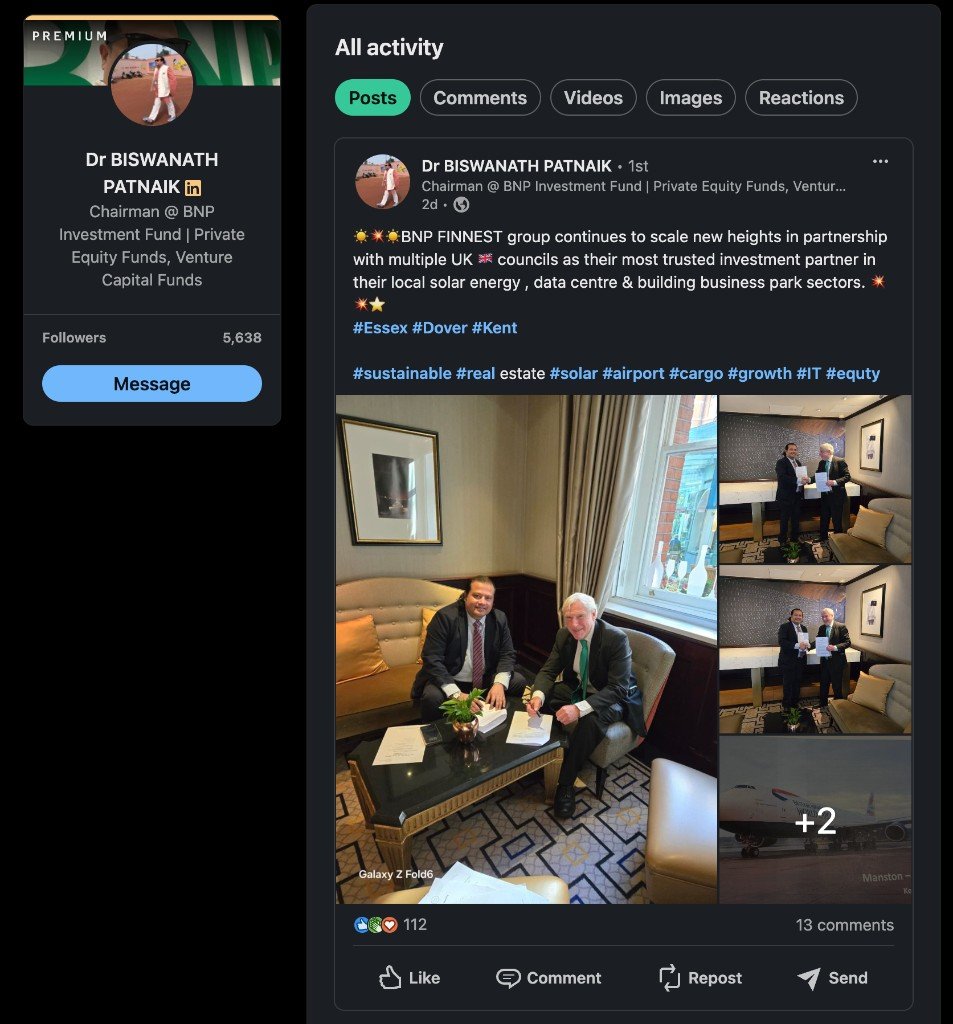 LinkedIn — BNP FINNEST UK councils signing — Essex Dover Kent solar energy data centres