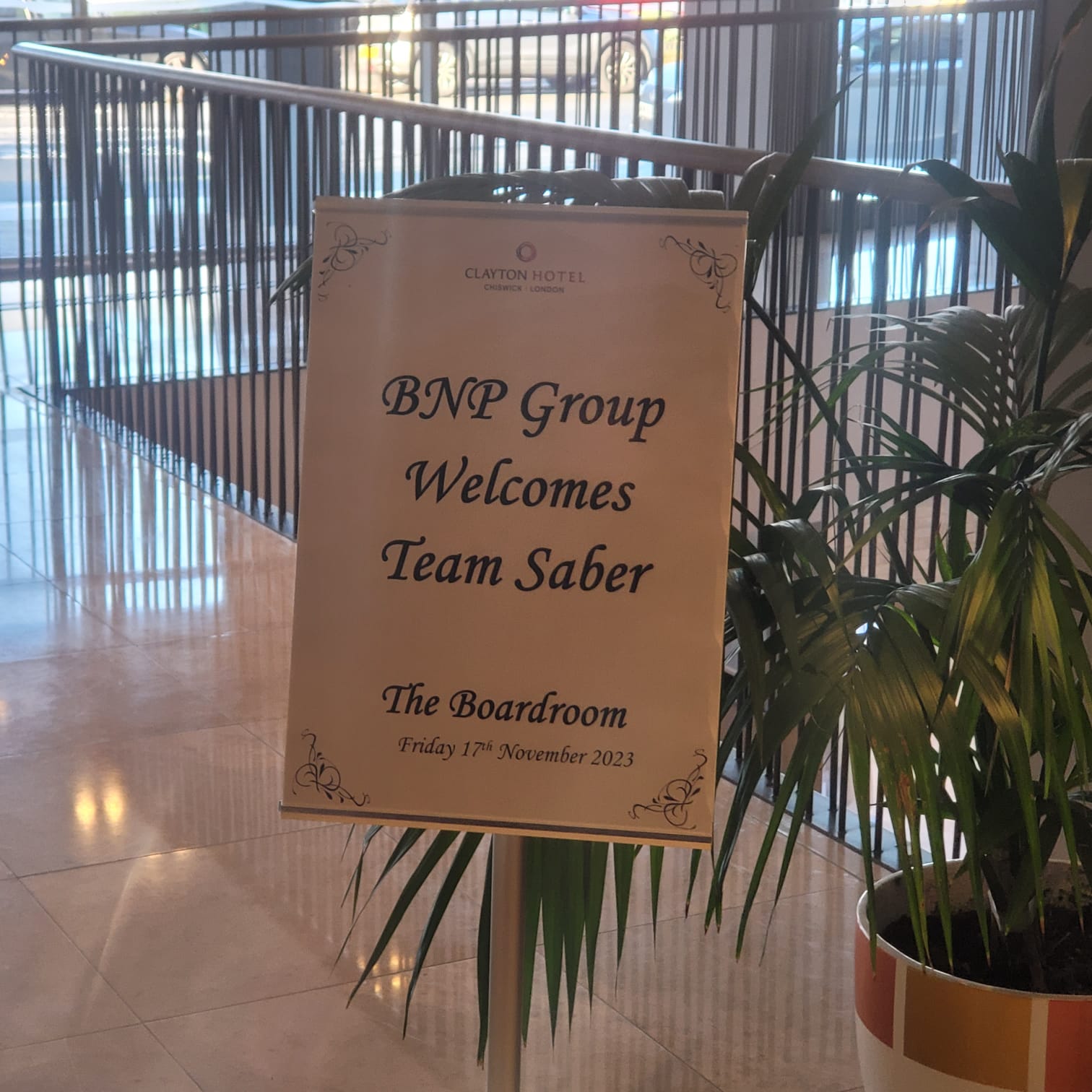 Clayton Hotel Chiswick — BNP Group Welcomes Team Saber — The Boardroom — 17 November 2023