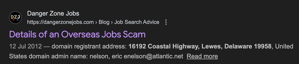 Address in Overseas Jobs Scam
