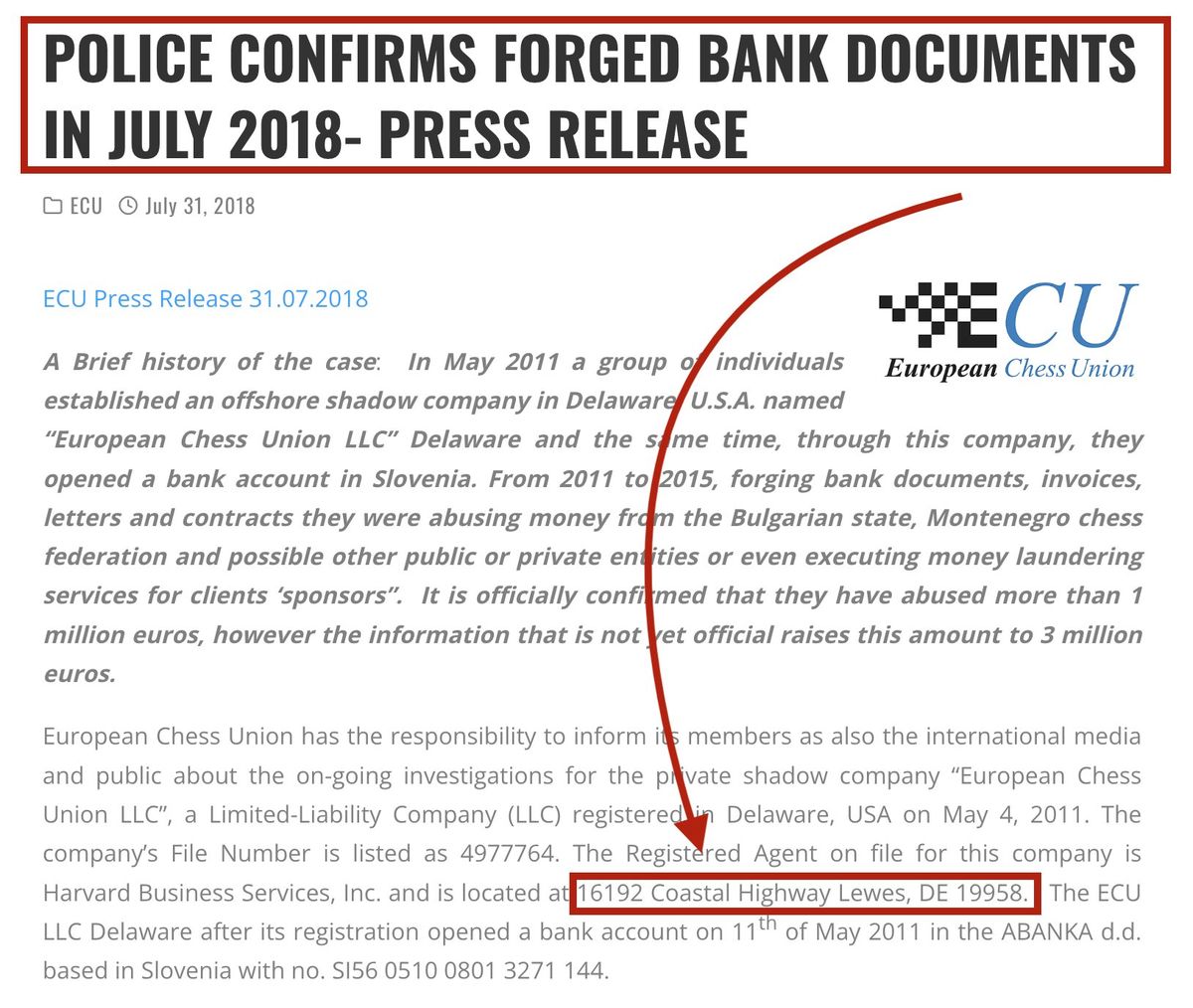 Address in ECU Fraud Case