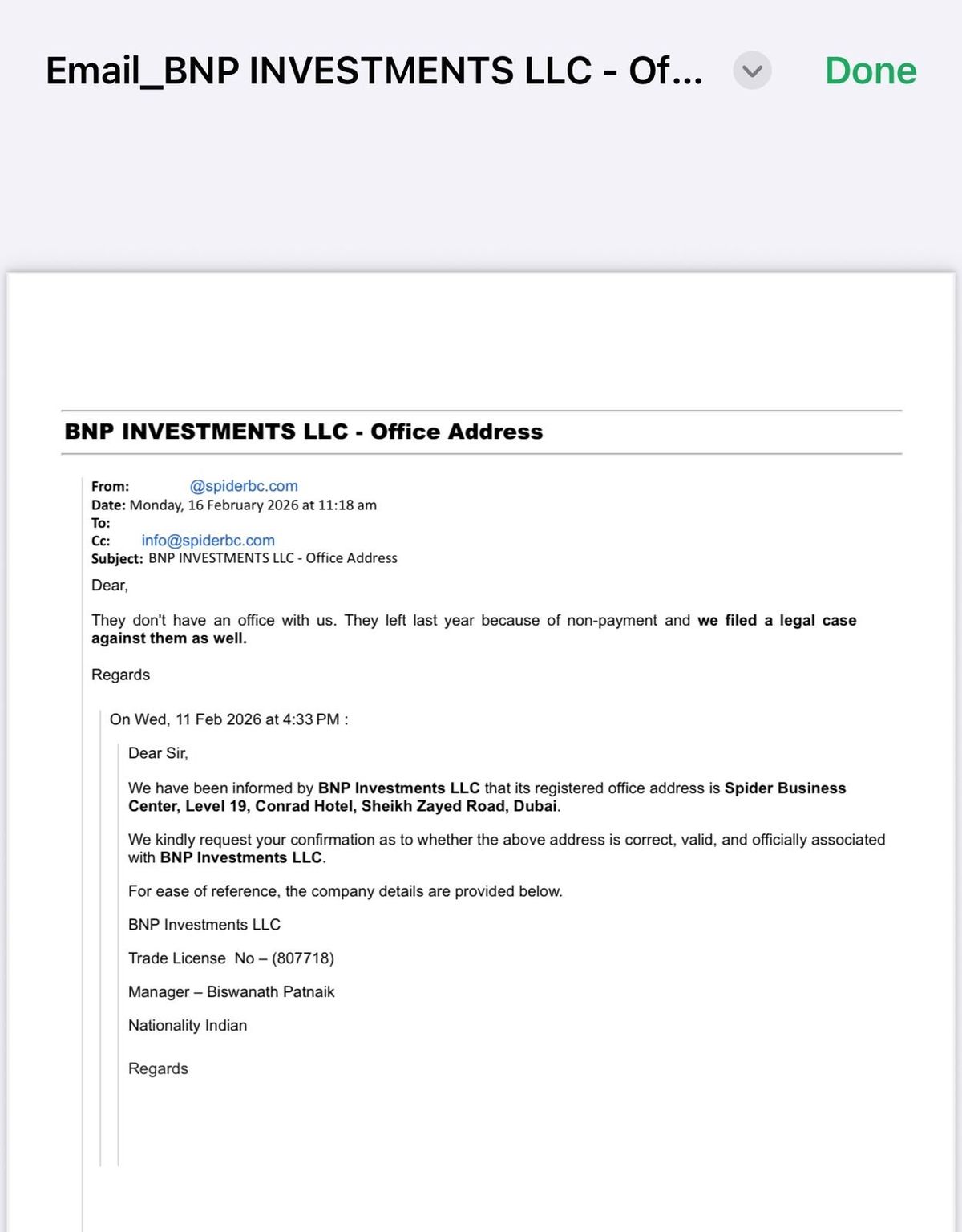 Spider Business Center Email