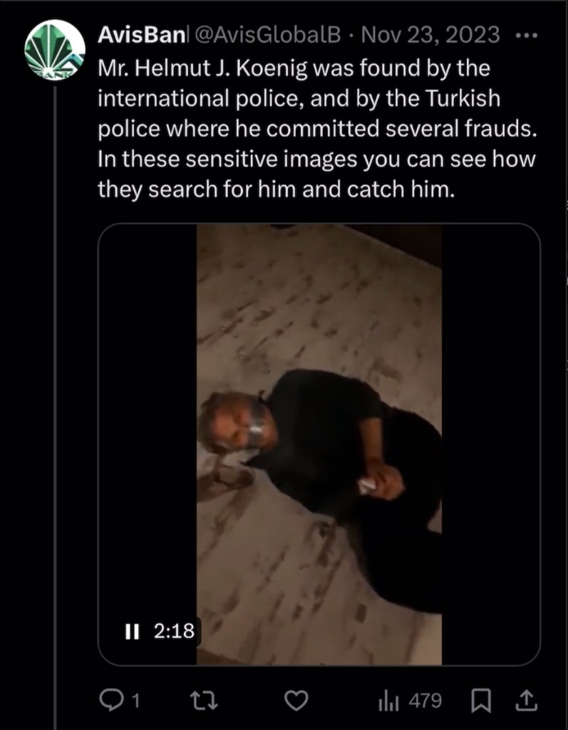 AvisGlobalBank tweet — Koenig found by police