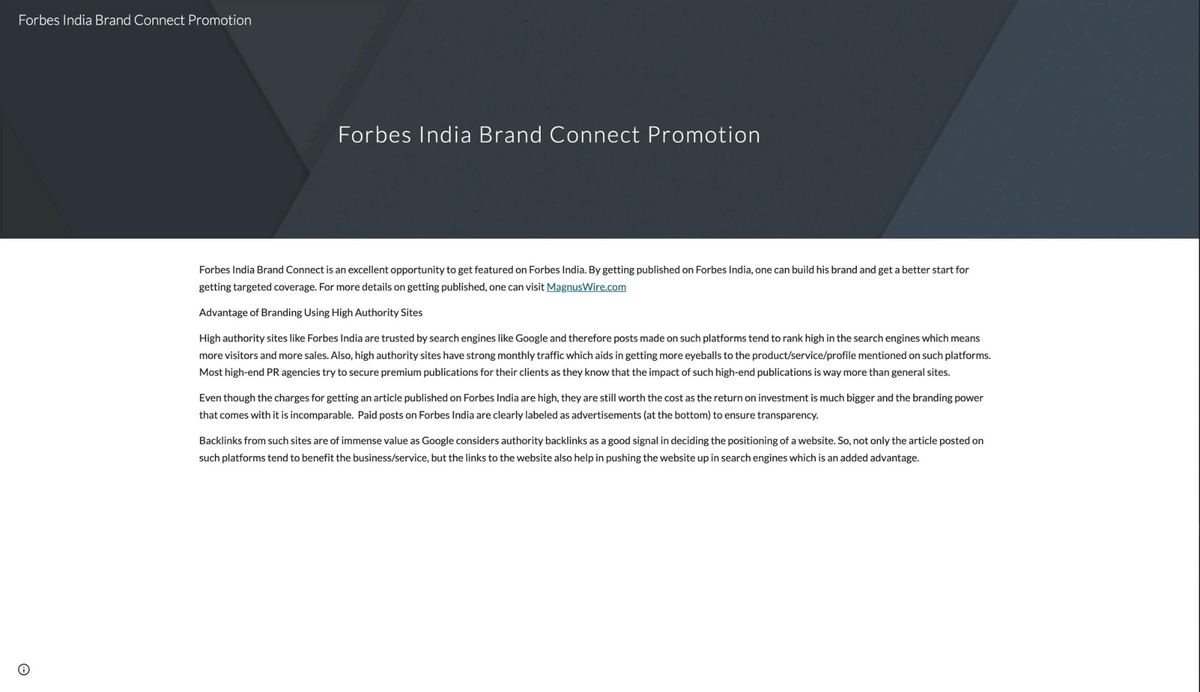Forbes India Brand Connect Promotion Page