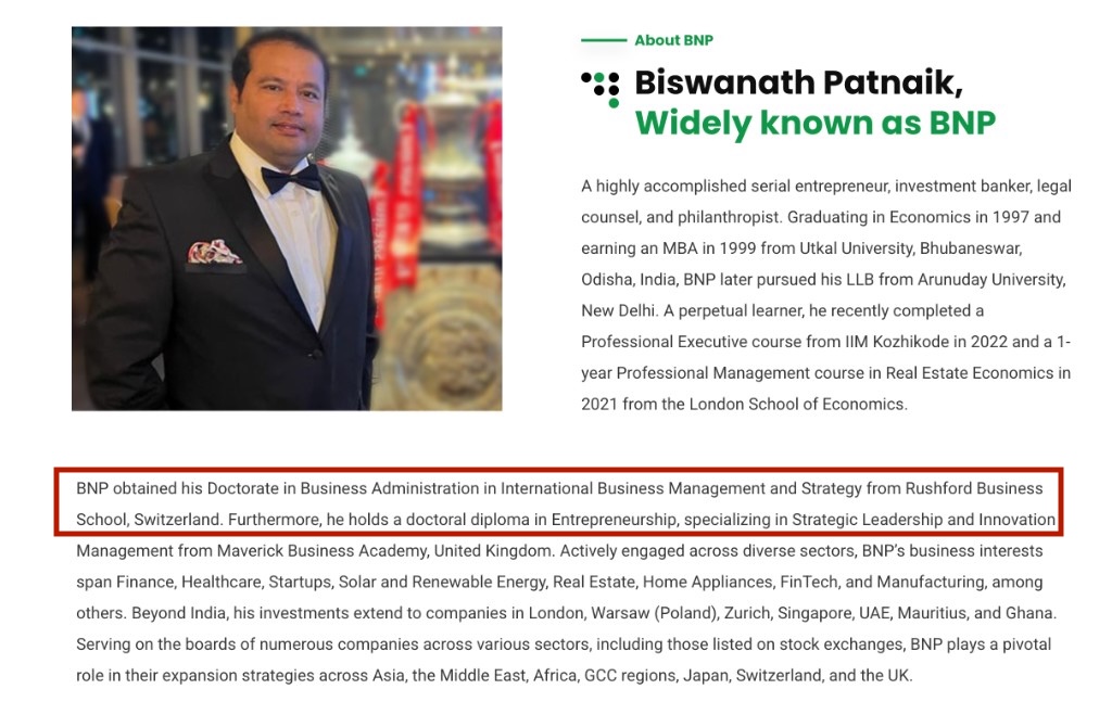 Second published biography — Rushford doctorate cited