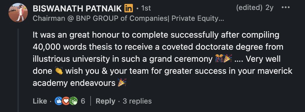 LinkedIn post — boasting about doctorate degree